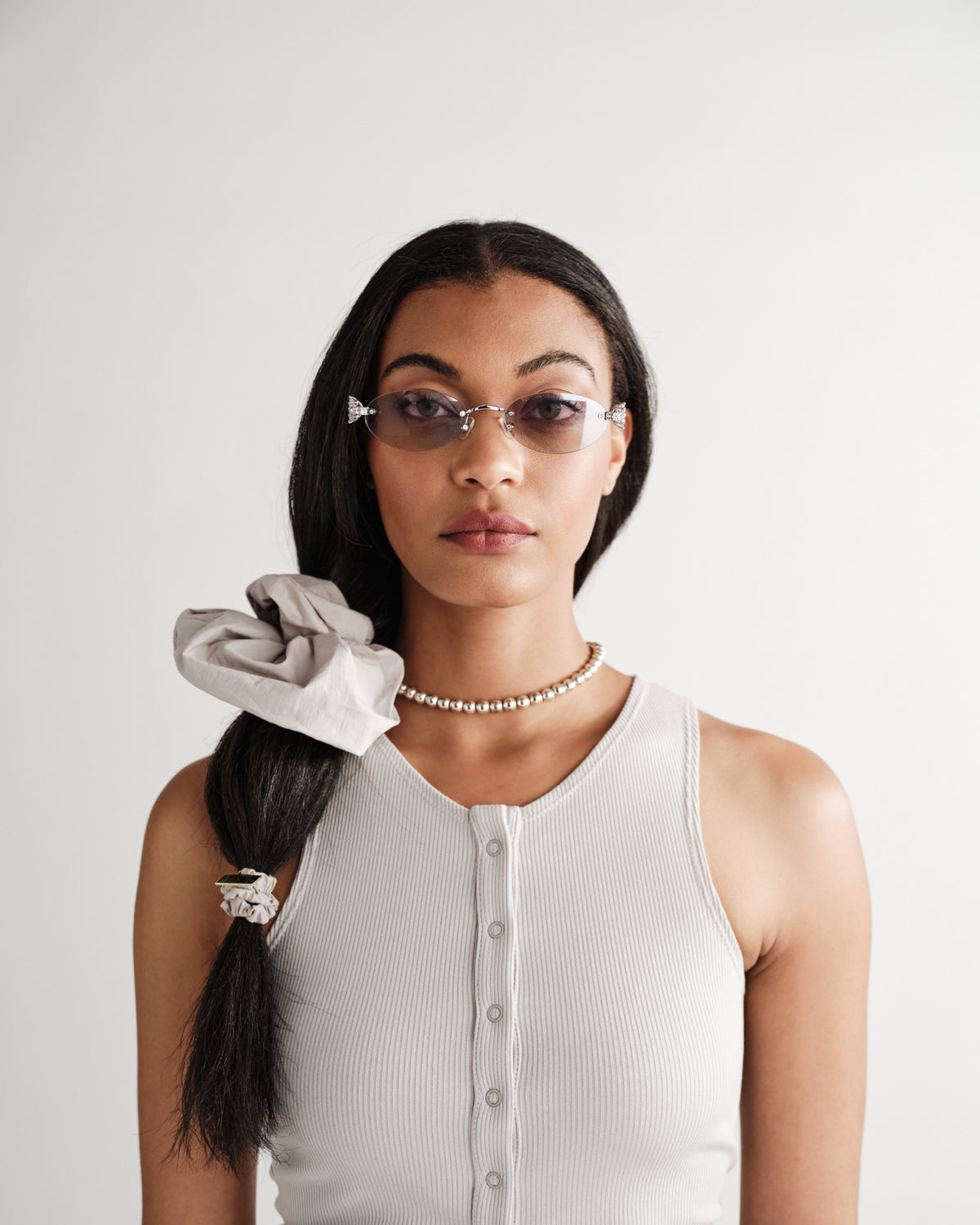 Rubie Oversized Scrunchie in Typewriter Cotton Nylon Poplin