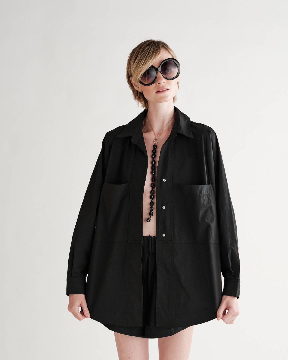 Kit Snap Overshirt in Typewriter Cotton Nylon Poplin