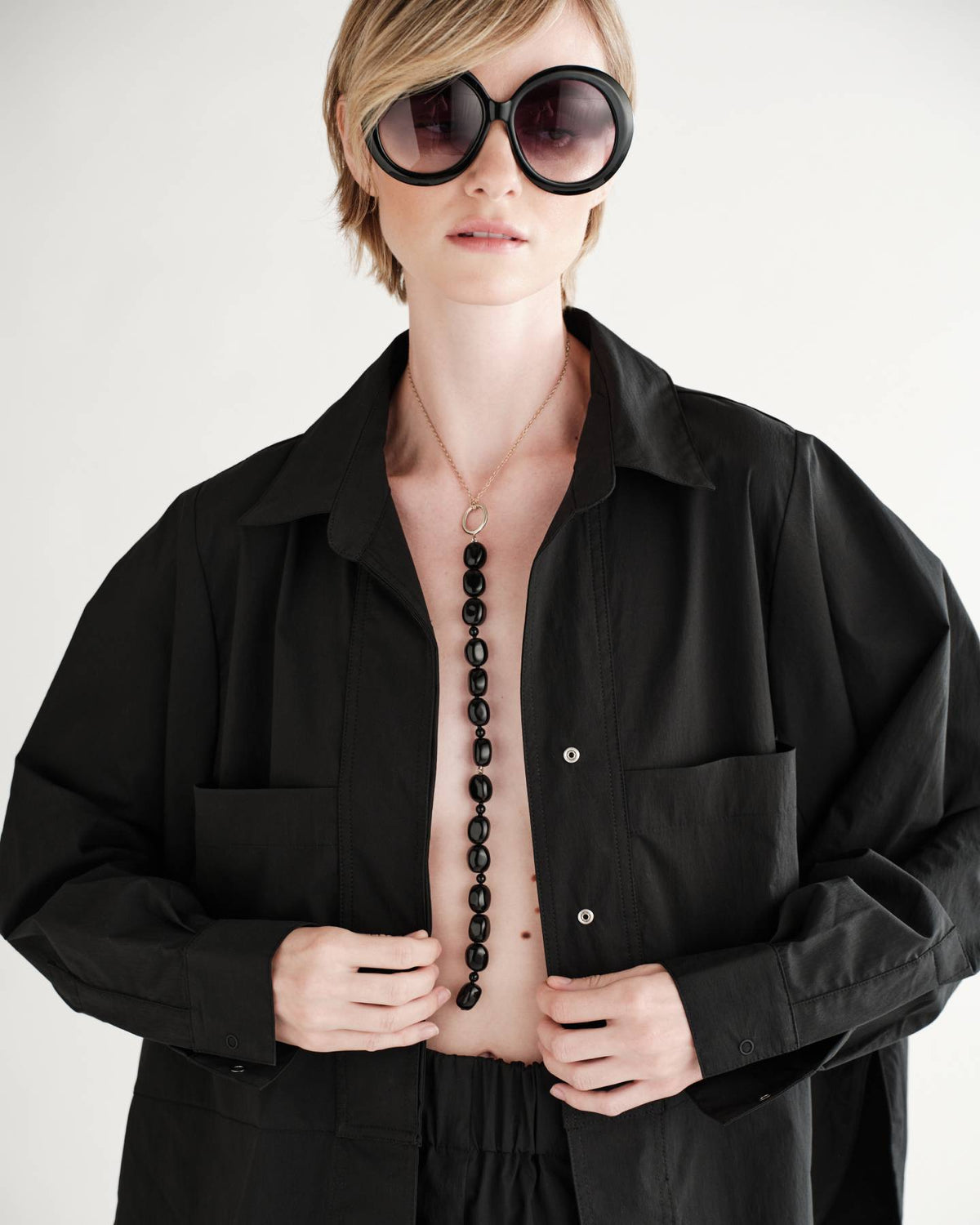 Kit Snap Overshirt in Typewriter Cotton Nylon Poplin
