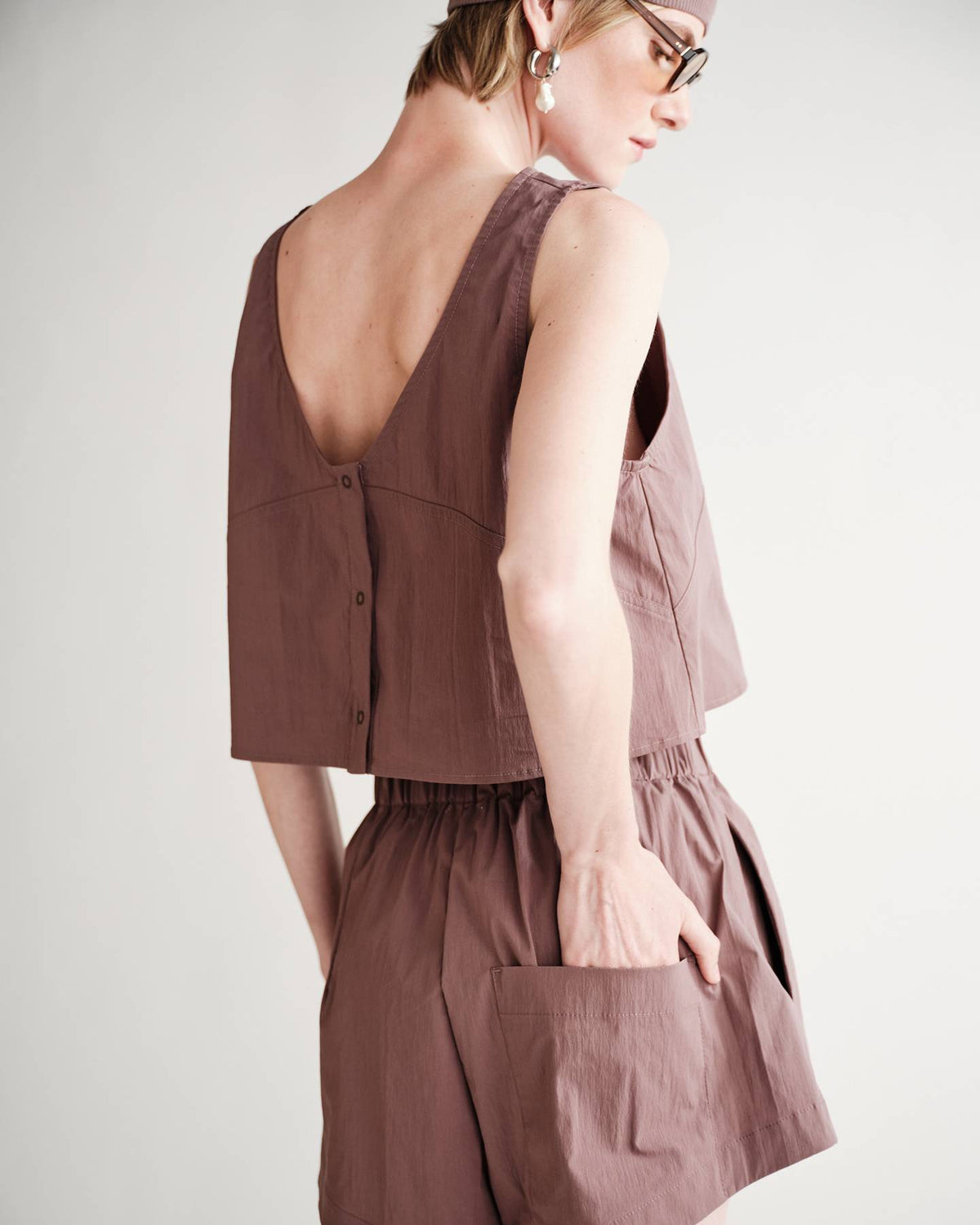 Bobbie Tank in Typewriter Cotton Nylon Poplin