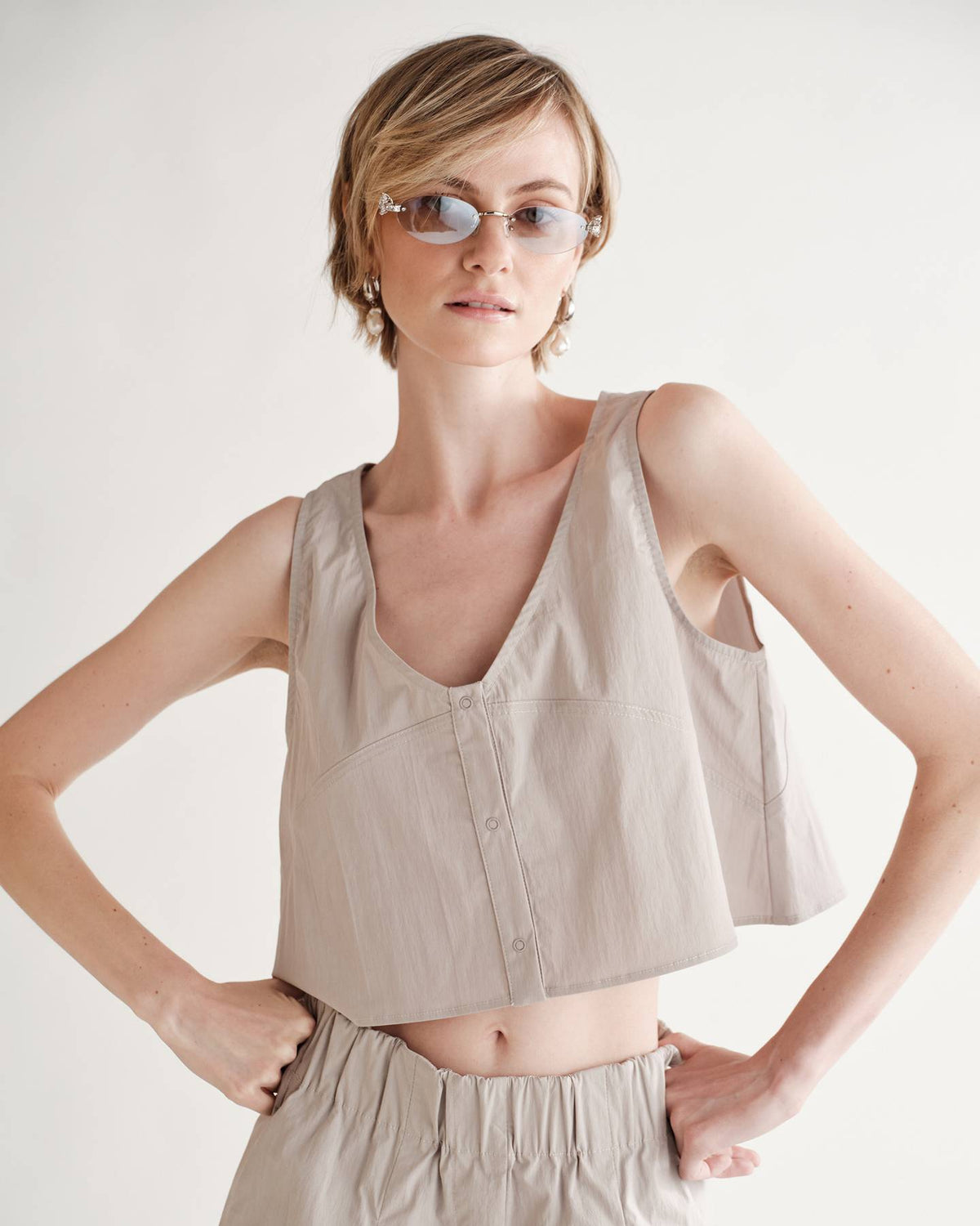 Bobbie Tank in Typewriter Cotton Nylon Poplin