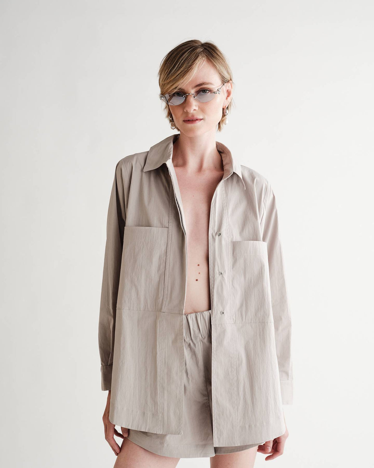Kit Snap Overshirt in Typewriter Cotton Nylon Poplin