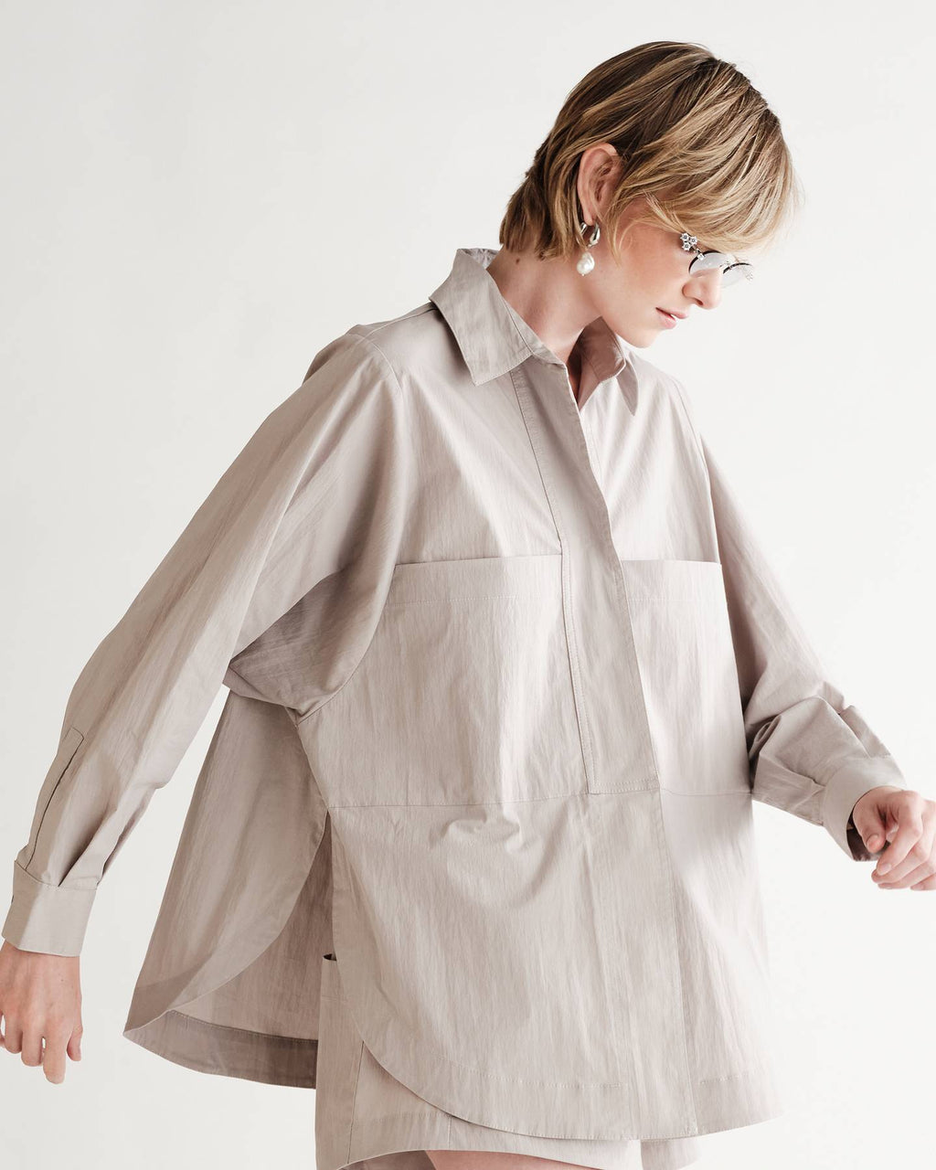 Kit Snap Overshirt in Typewriter Cotton Nylon Poplin