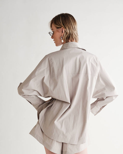 Kit Snap Overshirt in Typewriter Cotton Nylon Poplin